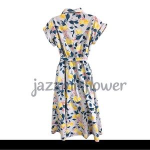 Lemon striped button front short sleeve‎ belted shirtdress size medium new